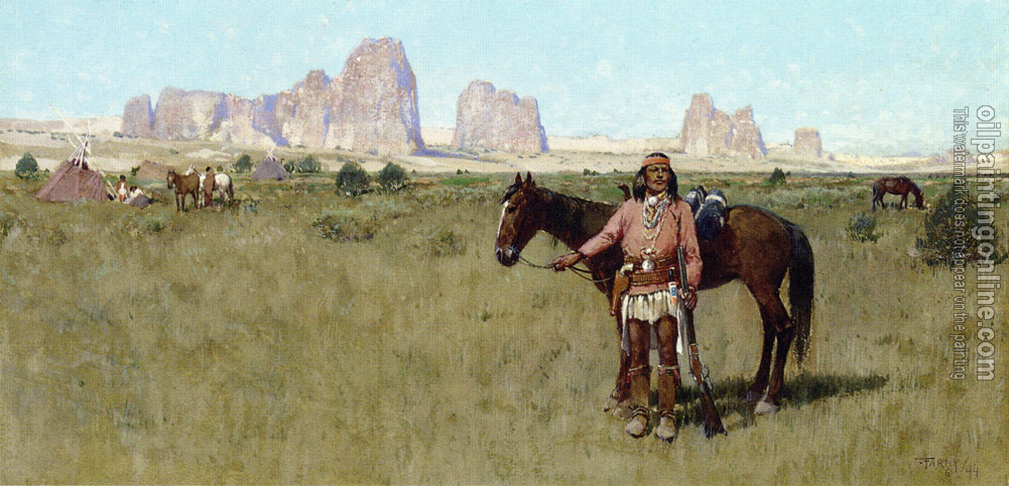 Henry Farny - Warrior and Teepees